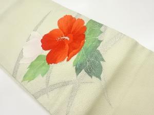 絽花葉に芝模様織出し名古屋帯